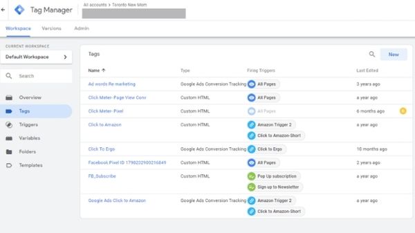 Google Tag Manager dashboard